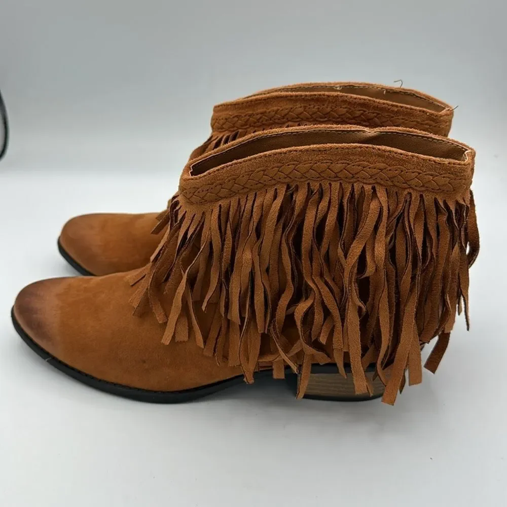 Qupid Fringe booties Tan Size 10 - Picture 3 of 9